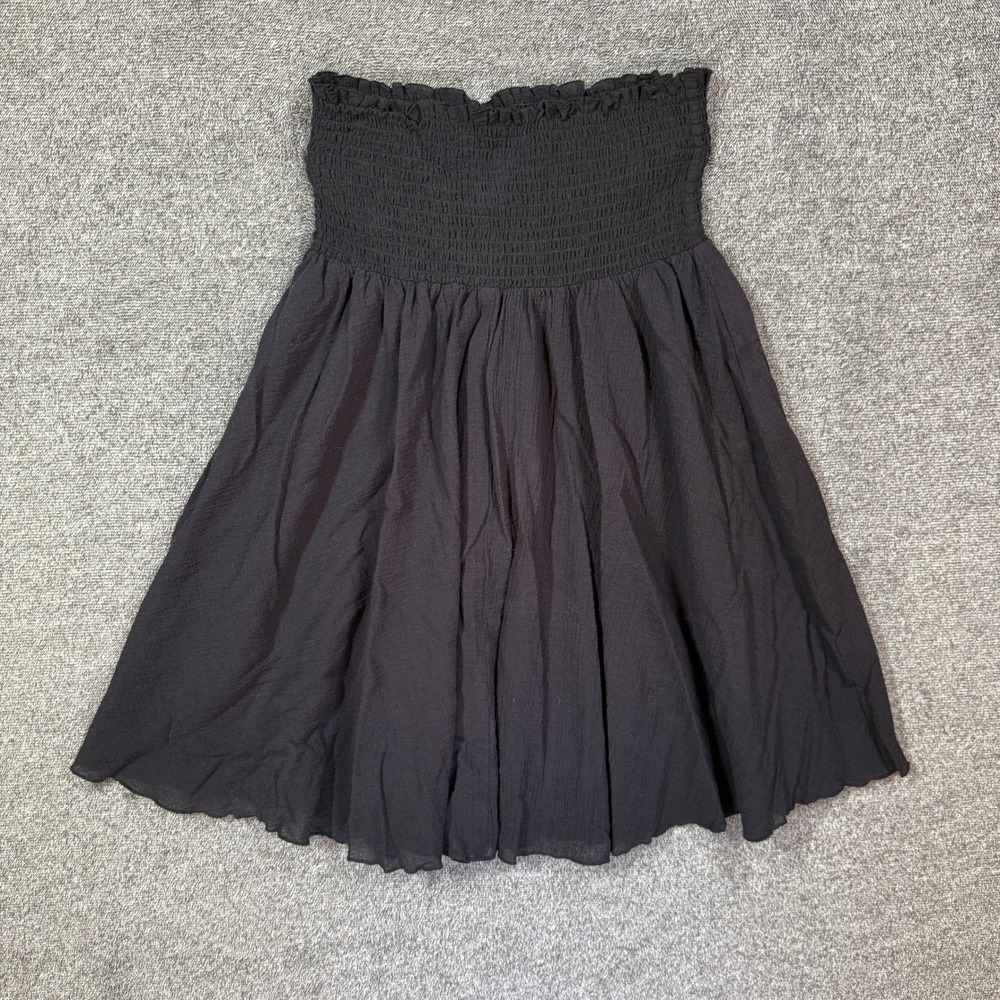 Victorias Secret Mini Dress Black Smocked Strapless Skirt 100% Cotton Large